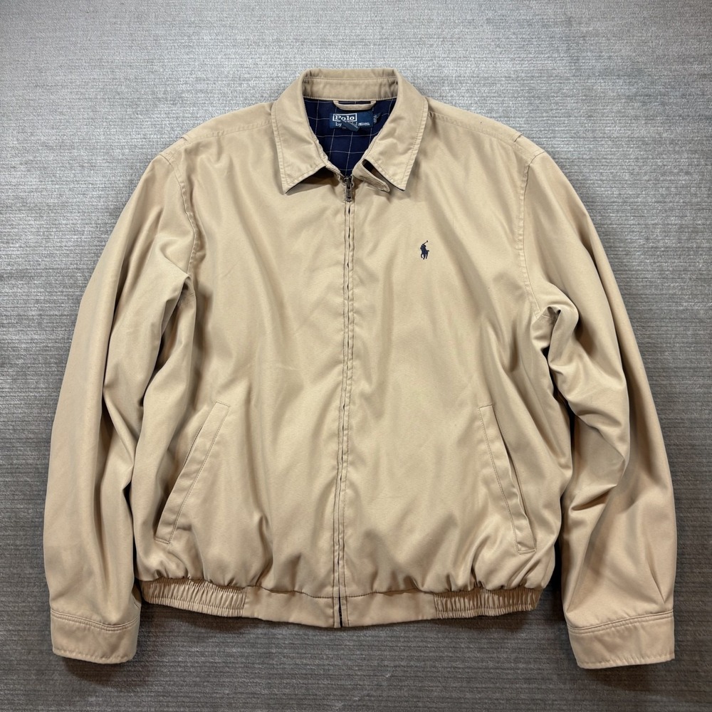 Vintage 90s Polo Ralph Lauren
Harrington Jacket Mens L
Beige Zip Bi Swing